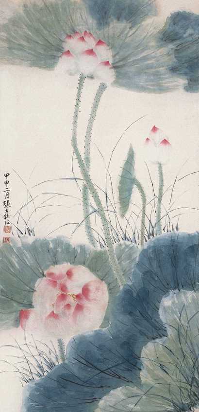 张大壮 甲申（1944年作） 荷花 立轴